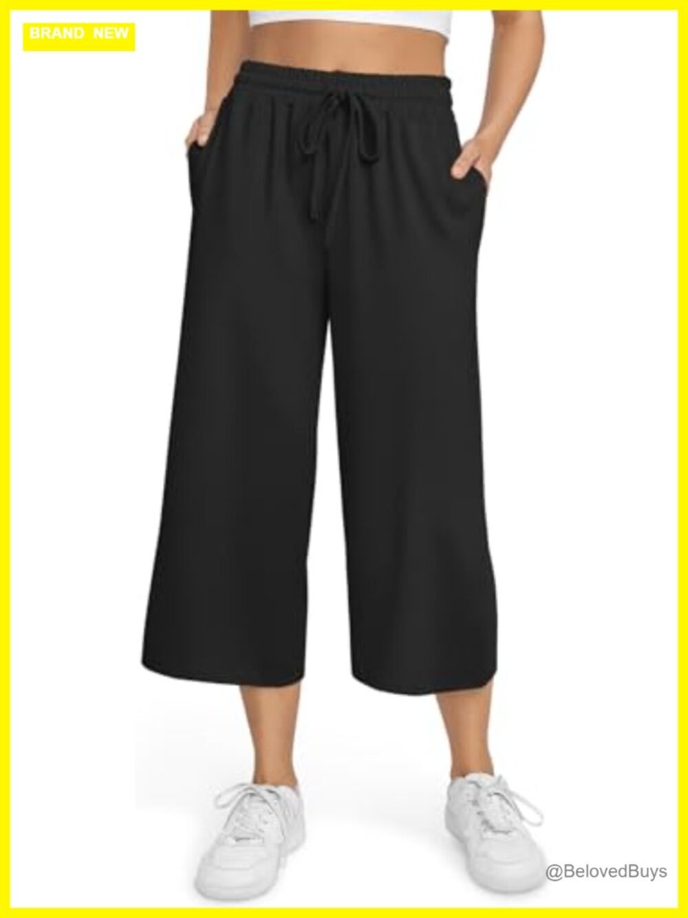 Wide Leg Capri Yoga Pants Drawstring Pockets Soft Stretch